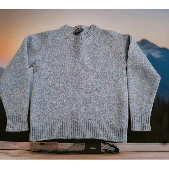 Lands' End Other - 🐑Vintage Lands End Sweater Men M Blue Gray Shetland Wool Crewneck Made England
